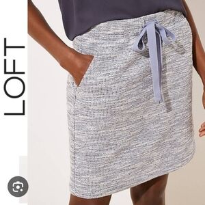 LOFT Blue Gray Tweed A-Line Skirt with Drawstring
